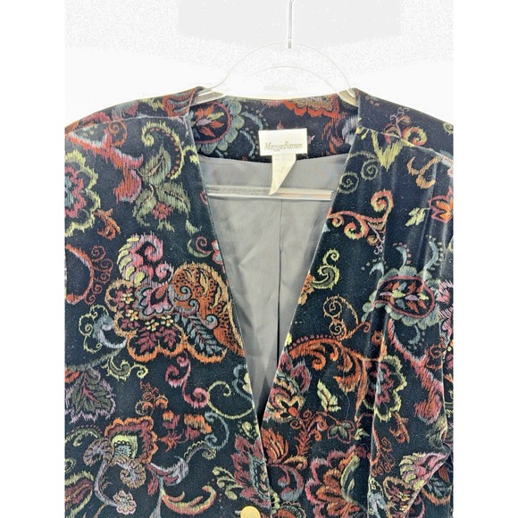 Vintage Maggie Barnes Floral Paisley Velvet Blazer Sz 20 Unique Retro Maximalist - Picture 2 of 6